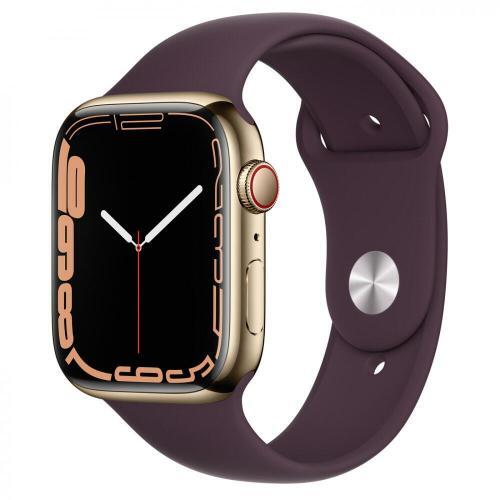 Apple Watch Series 7 GPS + LTE (MKJF3) 45mm Gold Stainless Steel Case with Dark Cherry Sport