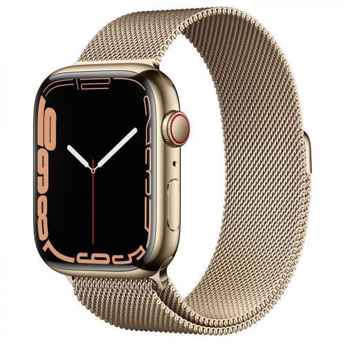 Apple Watch Series 7 GPS + LTE (MKJG3) 45mm Gold Stainless Steel Case with Gold Milanese Loop
